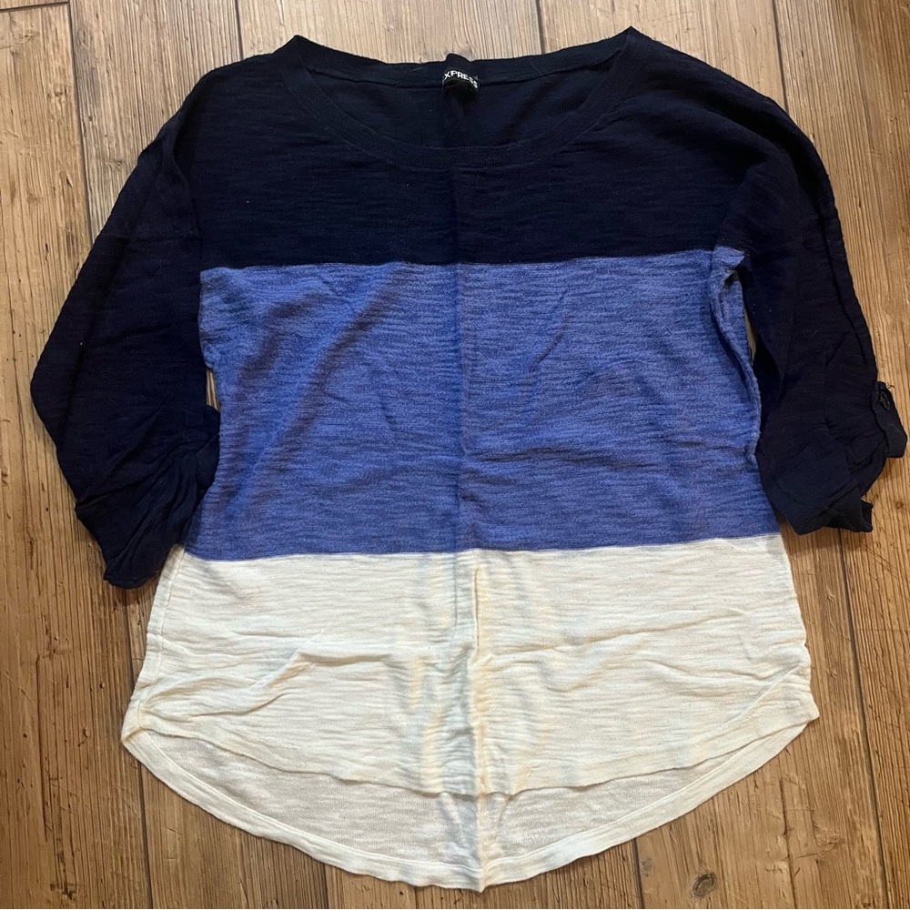 Express Colorblock Long Sleeve Top - Black, Blue, and Cream